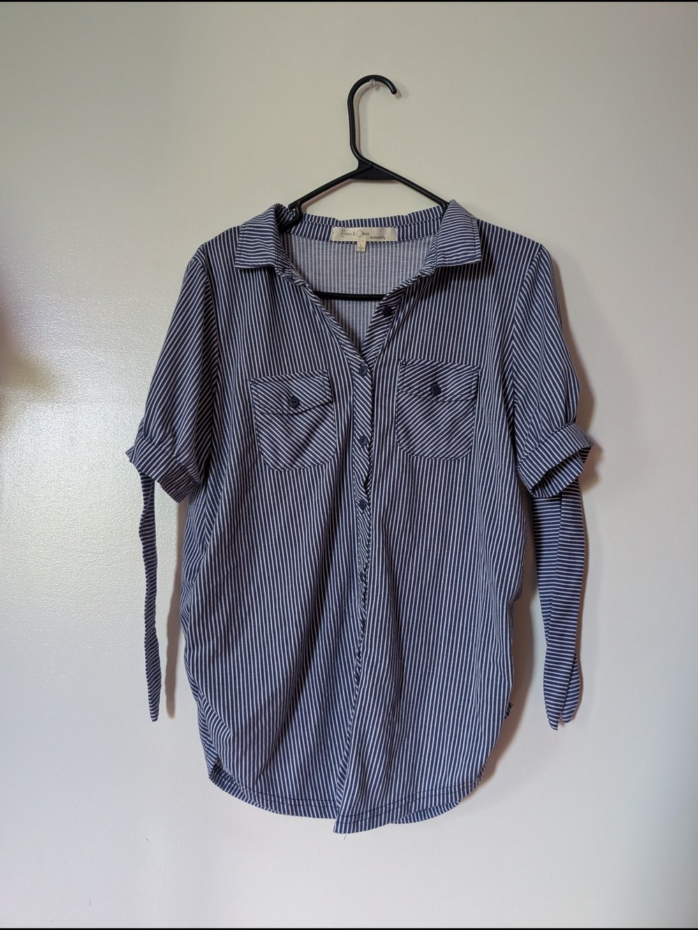 Maternity Striped Blue & White Casual Button-Up Shirt